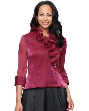 Alex Evenings Petite Yoryu 3/4-sleeve Ruffle Neck Chiffon Top - Red