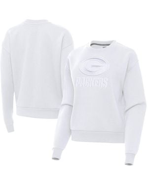 Antigua Green Bay Packers Victory Pullover Dropped-shoulder Brushed-back Fleece Sweatshirt - White