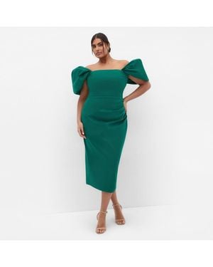 City Chic Elyse Off Shoulder Midi Dress - Green