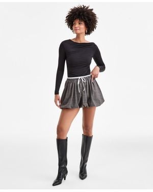 BarIII Double-waistband Plaid Bubble Mini Skirt - Black