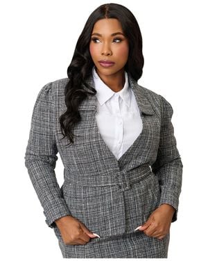 Unique Vintage Plus Size 1940s Tweed Belted Jacket - Gray