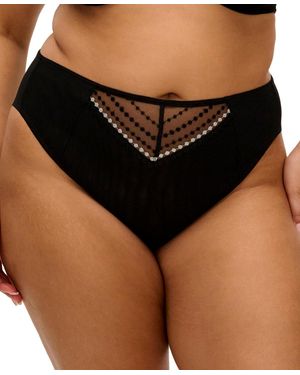 Elomi Plus Size Matilda High-waisted Embroidered Mesh Panty - Black