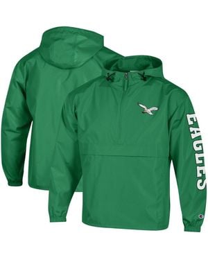 Champion Philadelphia Eagles Packable Hooded Windbreaker Half-zip Jacket - Green