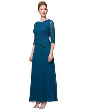 Alex Evenings Petite Sequin Lace Gown - Blue