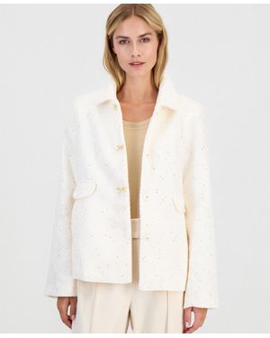 Cece Tweed Bow-button Lady Jacket - White