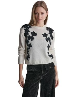 BCBGMAXAZRIA Oversized Floral-applique Crewneck Long-sleeve Sweater - Gray