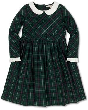 Hope & Henry Little Girls Organic Long Sleeve Peter Pan Collar Ruffle Cuff Party Dress - Green