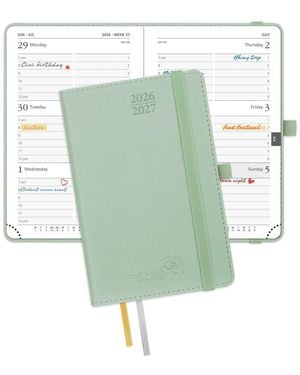Gnuadz Pocket Planner 2026-2027 Academic Weekly Hourly Leather Cover - Green