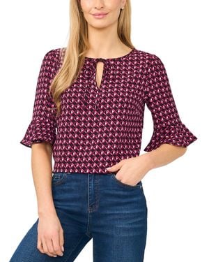 Cece Split-tie-neck 3/4-sleeve Ruffle-cuff Blouse - Purple
