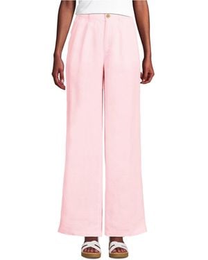Lands' End High Rise Wide Leg Linen Pleated Pants - Pink