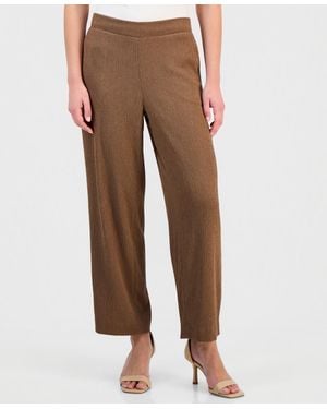 Anne Klein Essentials Petite Pebble-texture Knit Pull-on Pants - Brown