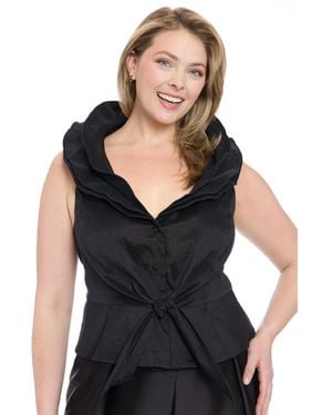 Muse Plus Size Sleeveless Knot-front Taffeta Top - Black