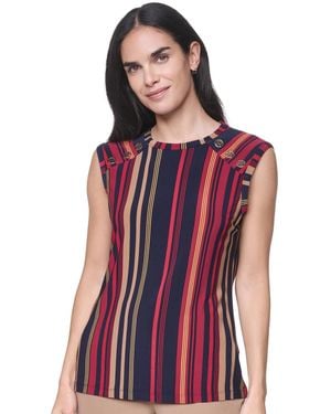 Tommy Hilfiger Sleeveless Striped Crewneck Top - Red