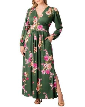 Kiyonna Plus Size Kelsey Long Sleeve Maxi Dress - Green