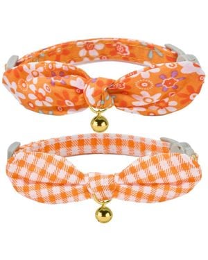Aronkl Bowtie Cat Collar With Bell Breakaway Kitten Collars Removable Bow Cotton Stylish - Orange