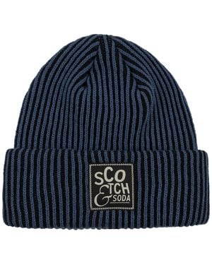 Scotch & Soda Two-tone Double Cuff Knit Beanie - Blue