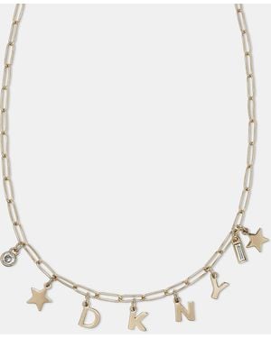 DKNY Two-tone Logo Charm Frontal Necklace - Natural
