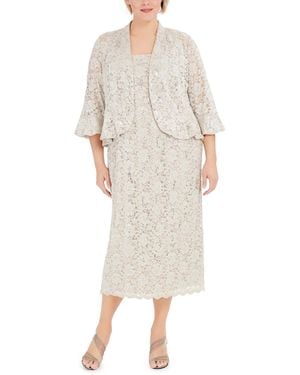 R & M Richards Plus Size Lace Dress & Ruffled Jacket - Multicolor