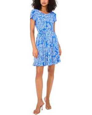 Msk Printed Jersey Fit & Flare Dress - Blue