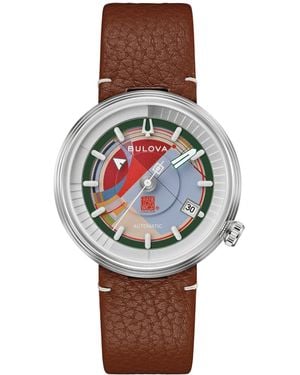 Bulova Limited Edition Automatic Frank Lloyd Wright David And Gladys Wright House Leather Strap Watch 38mm - Gray