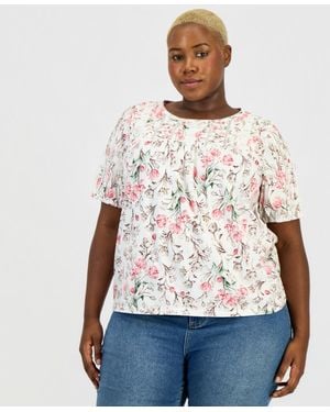 Style & Co. Plus Size Outline Floral Blouse - White