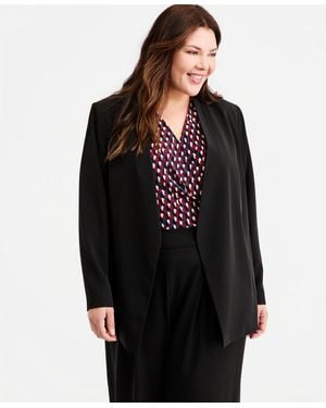 Anne Klein Plus Size Collarless Open-front Jacket - Black