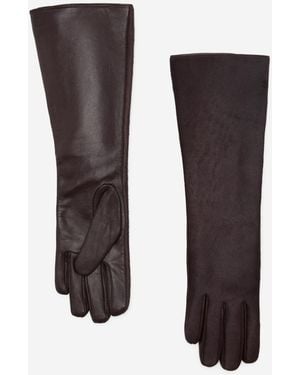 Mango Long Leather And Fur-effect Gloves - Brown