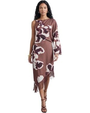 Warehouse One Shoulder Satin Midi Dress - White