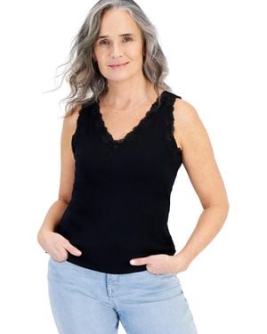 Style & Co. Lace-trim Cotton Tank Top - Blue