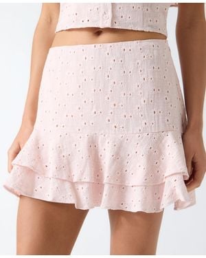 Guess Sade Ruffled Cotton Mini Skirt - Pink
