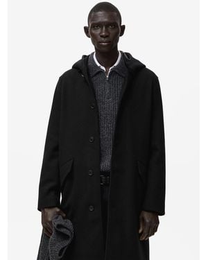 Mango Wool Blend Hooded Coat - Black