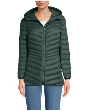 Lands' End Wanderweight Packable Down Hooded Long Jacket - Green