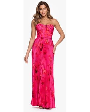 Betsy & Adam Strapless Pleated Gown - Pink