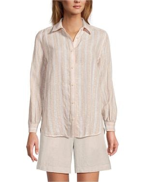 Lands' End Plus Size Linen Long Sleeve Feminine Shirt - Natural