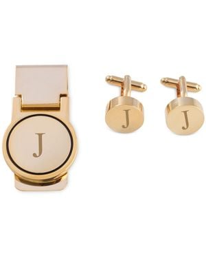 Bey-berk Gold-tone Monogrammed Cuff Links & Money Clip Set - Metallic