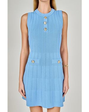 Endless Rose Shank Button Knit Mini Dress - Blue