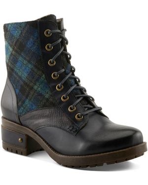 L'ARTISTE L`artiste Marty-plaid Lace-up Boots - Black