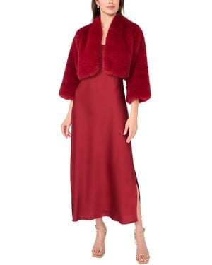 Msk Satin Slip Dress And Faux Fur Jacket - Red