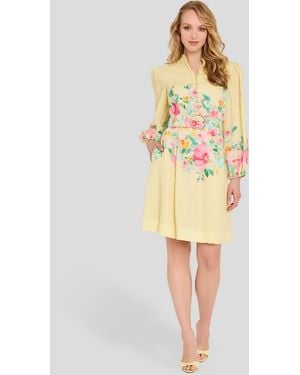 Tahari Petite Button-front Placement Mock Neck Print Dress - Yellow