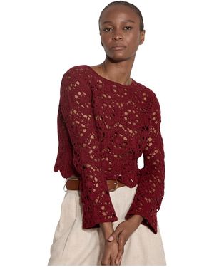 Apricot Tape Yarn Crochet Top - Red
