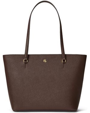 Ralph Lauren Crosshatch Leather Medium Karly Shopper Tote - Brown