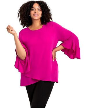Avenue Plus Size Ruffle Sleeve Tulip Hem Blouse - Pink