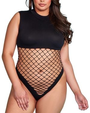 HAUTY Plus Size Fishnet Bodysuit Lingerie - Black