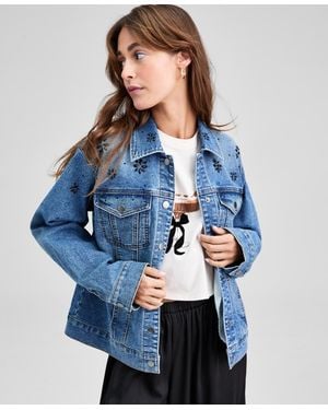 And Now This Petite Embellished Boyfriend Denim Jacket - Blue