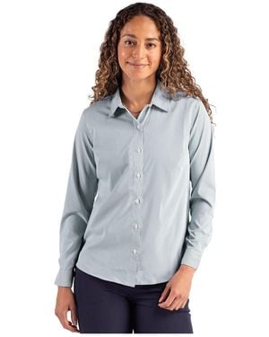 Cutter & Buck Skyline Epic Confidence Recycled Pinstripe Long Sleeve Dress Shirt - Blue