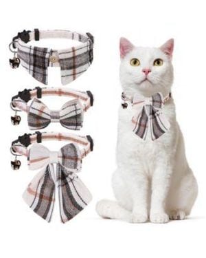 Aronkl Breakaway Cat Collars With Bells Pure Cotton Adjustable Cute Bowtie Kitten Collars - Metallic