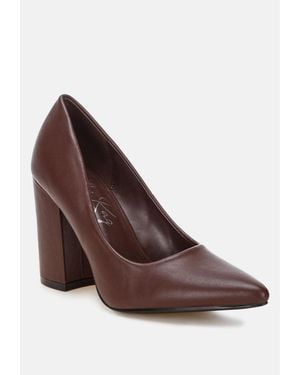 LONDON RAG Zhuri Faux Leather Solid Block Heel Pumps - Brown