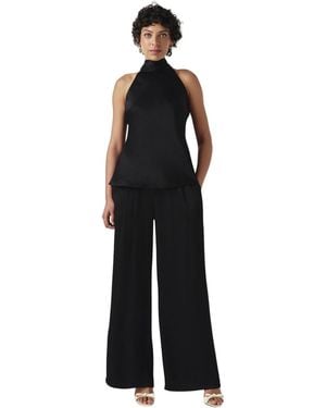Ghost Andie Pleated Wide Leg Satin Trouser - Black