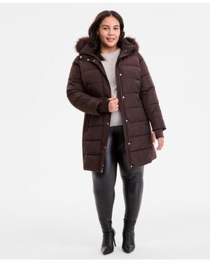 Michael Kors Michael Plus Size Faux-fur-trim Hooded Puffer Coat - Brown