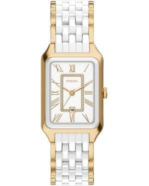 Fossil Raquel Three-hand Date Gold-tone Stainless Steel White Ceramic Watch 26mm - Metallic